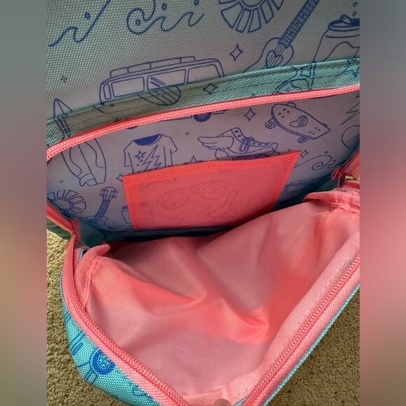 NEW Blue Pink Graphic Large 12" laptop tablet backpack book bag with keychain - Picture 5 of 7